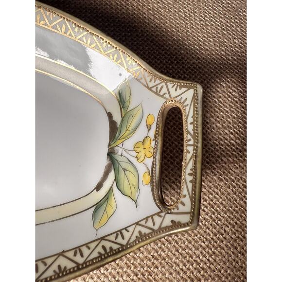 Nippon Hand Painted Celery / Relish Dish Gold Trim--Vintage/Japan/Beautiful - Picture 3 of 11